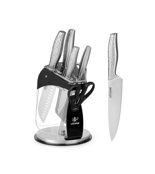 Kitchen Knife Set Silver Color with Transparent Knife Stand