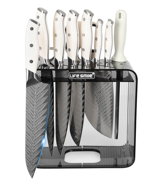 Stainless Steel Knife Set with Black Transparent Stand for Kitchen