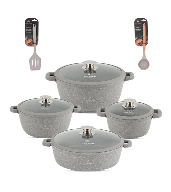 Cookware Set 29 pieces with Multiple Layer Granite Coating with Silicone Handles