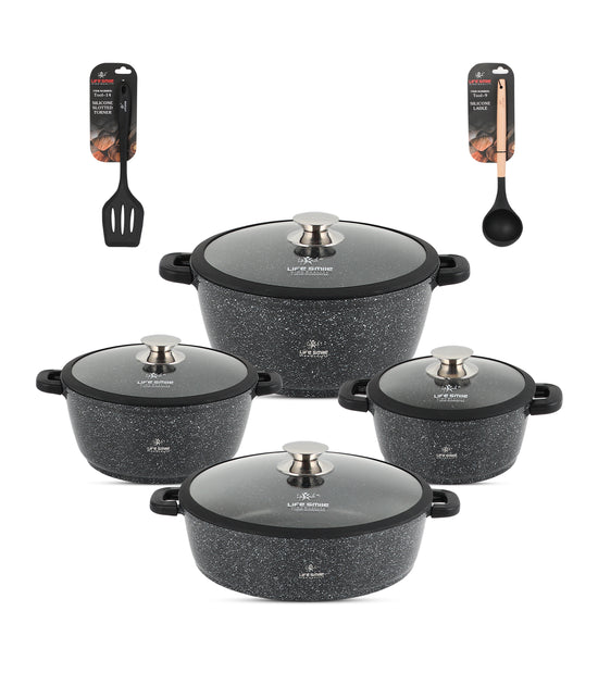 Cookware Set 29 pieces with Multiple Layer Granite Coating with Silicone Handles